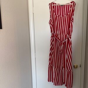 BloomChic Red and White Striped Midi Dress